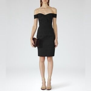 Reiss Forley black off-the-shoulder bandage bodycon dress size 6